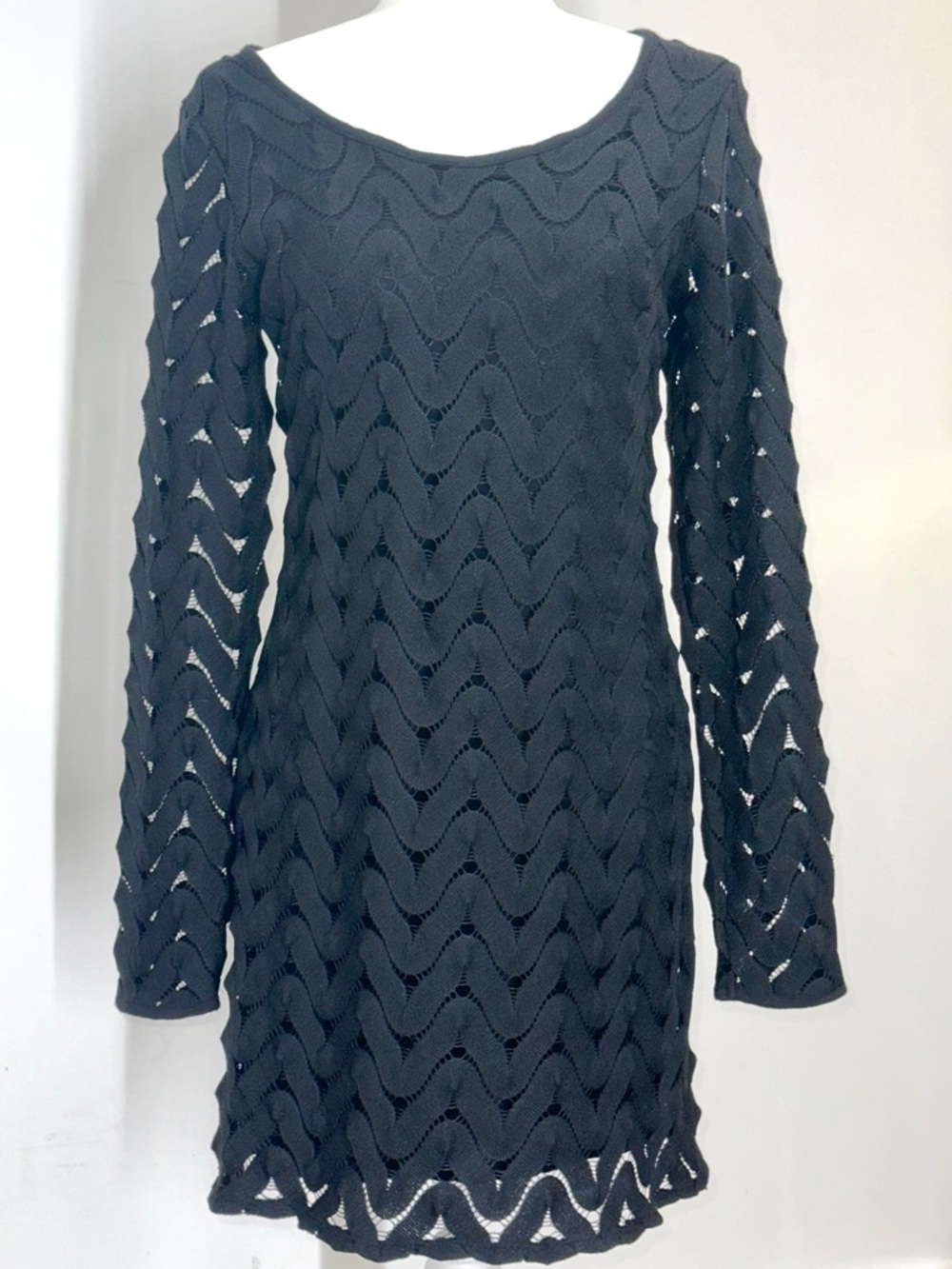 Free People Black Open Back Crochet Knit Mini Dress Women’s Small